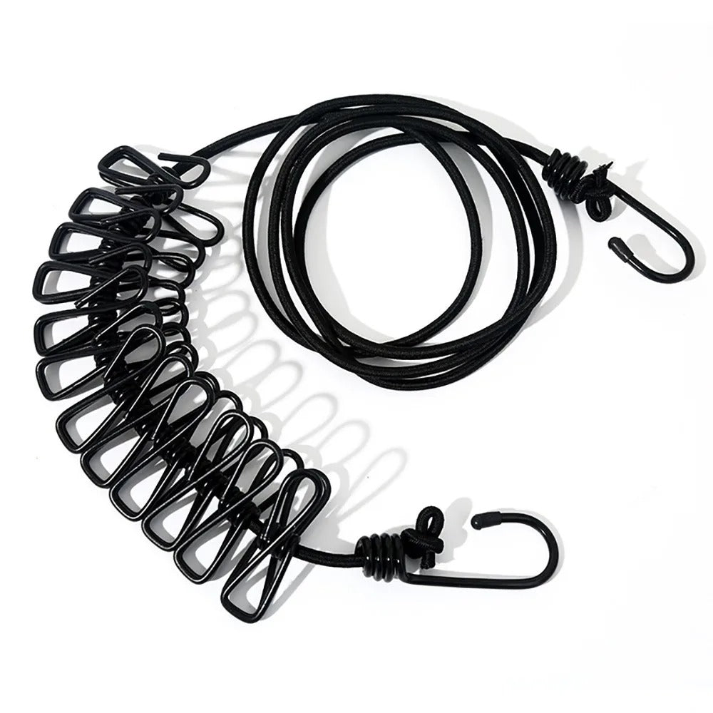 SwiftCart® Portable Clothesline with 12 Clips | Windproof Laundry Drying Line - SwiftCart