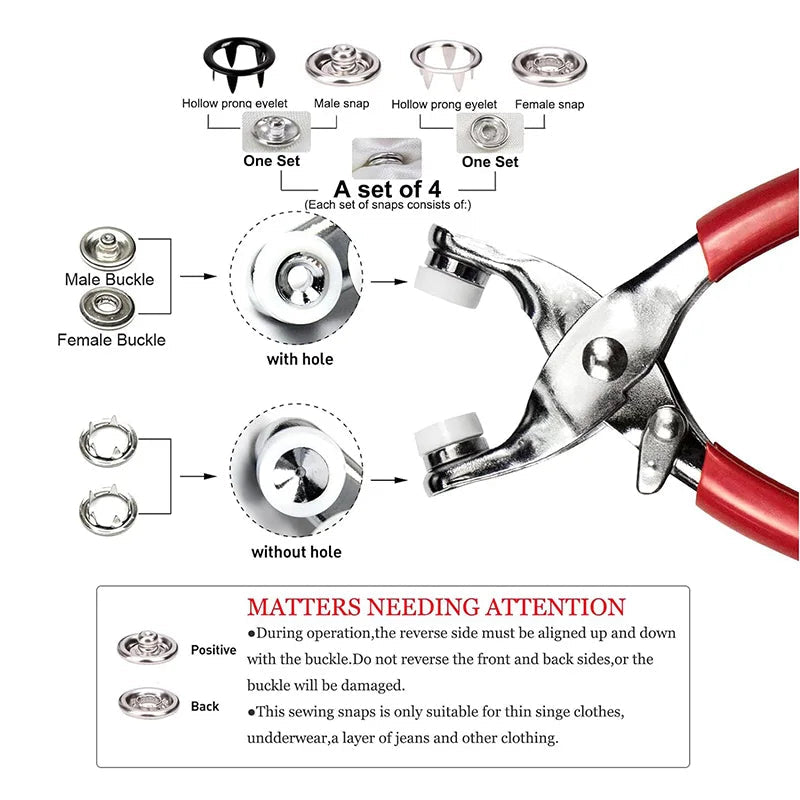 SwiftCart®DIY Snap Button Pliers Kit |200PCS Stainless Steel Fasteners - SwiftCart
