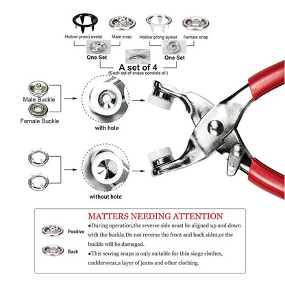 SwiftCart®DIY Snap Button Pliers Kit |200PCS Stainless Steel Fasteners - SwiftCart