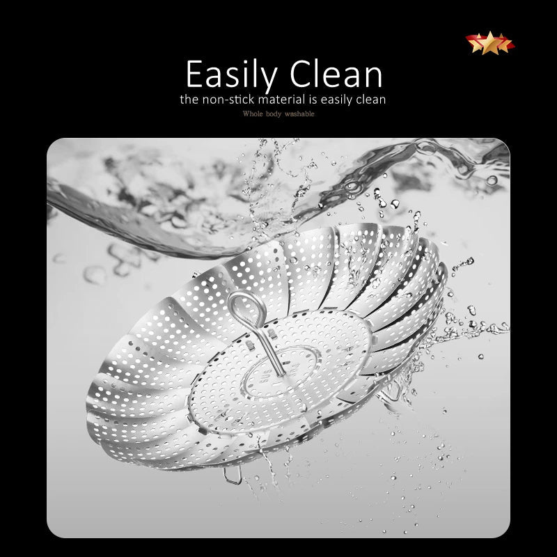 SwiftCart®  Foldable Stainless Steel Steamer | Healthy Cooking for Veggies & Seafood - SwiftCart