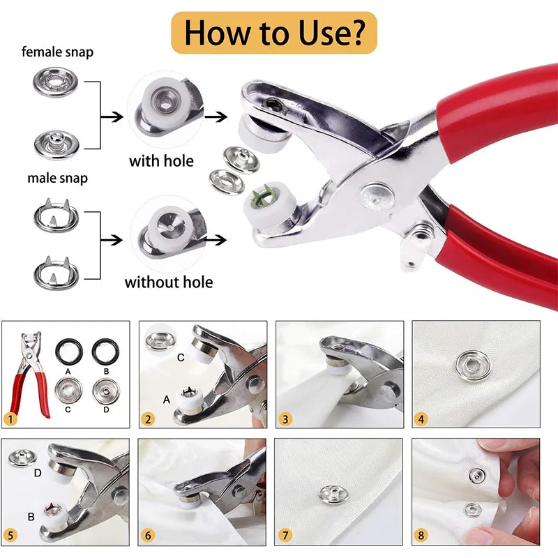 SwiftCart®DIY Snap Button Pliers Kit |200PCS Stainless Steel Fasteners - SwiftCart