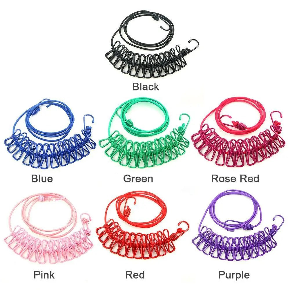 SwiftCart®  Portable Clothesline with 12 Clips | Windproof Laundry Drying Line - SwiftCart