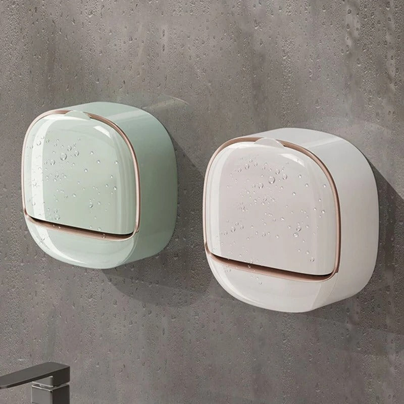 SwiftCart®  Wall-Mounted Soap Box | Punch-Free Drain Soap Holder with Lid - SwiftCart